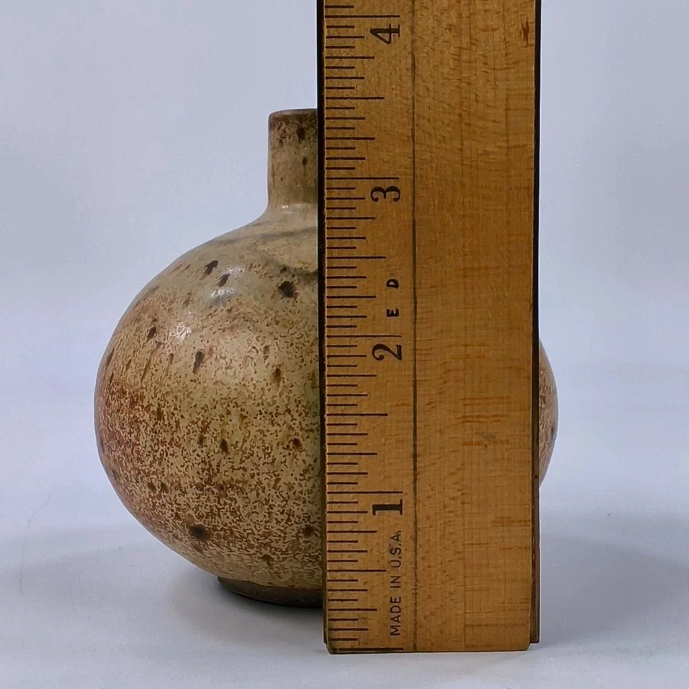 Osolink Signed Studio Pottery Bud Vase Earthy Brown Speckled Glaze 3.25